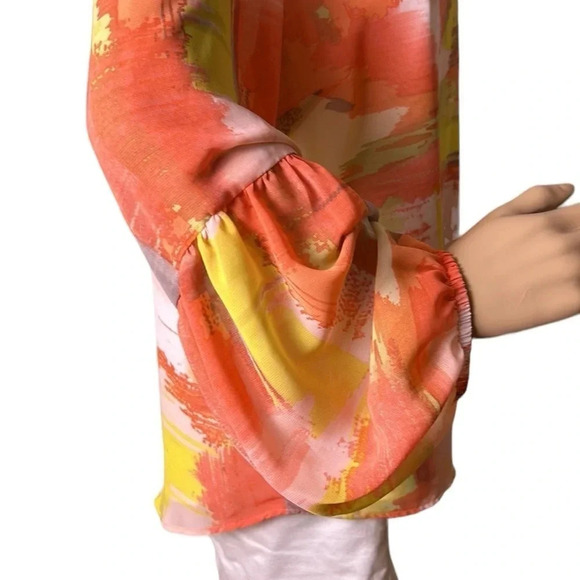 Soft Works 🇨🇦 balloon sleeve blouse,sz LARGE boho ,Multicolor,artsy,semi sheer - Picture 3 of 13